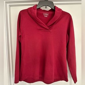 L.L.Bean Pullover Long-Sleeve Shawl Cross Collar Interlock Knit Slightly Fitted